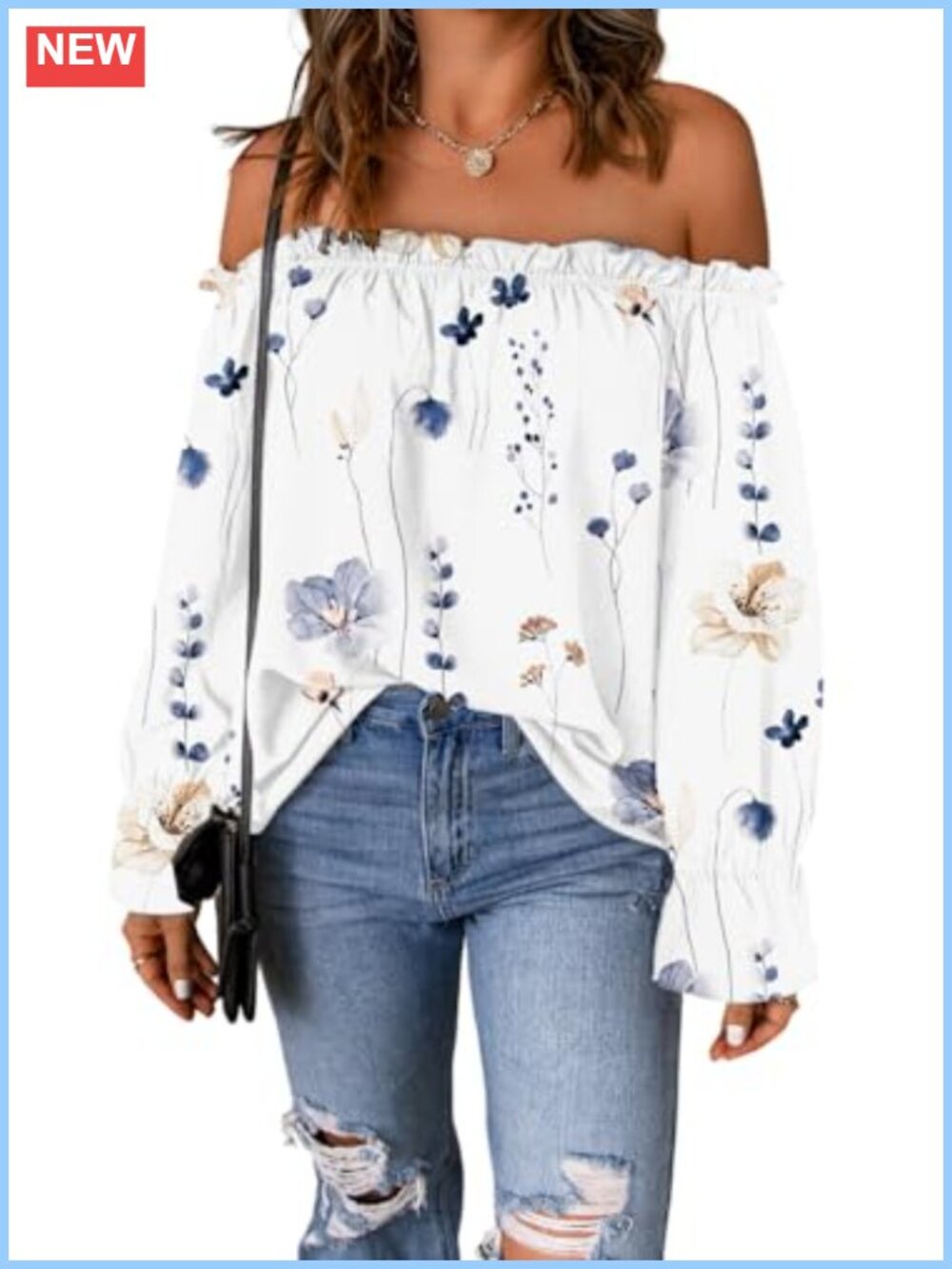 Off Shoulder Chiffon Blouse Ruffle Long Sleeve Casual Loose Women's Top